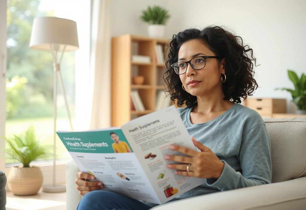 Una persona che legge un opuscolo informativo con un sorriso